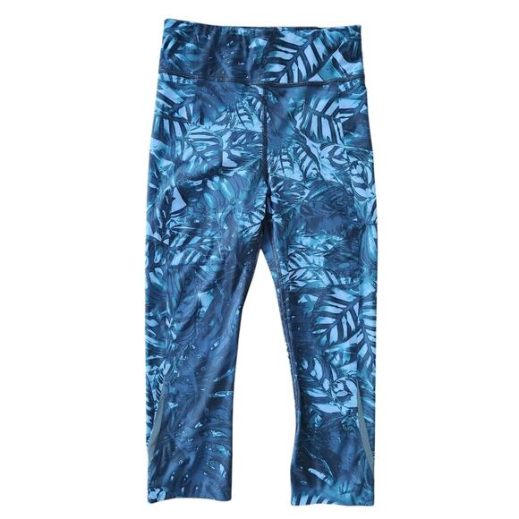 Sweaty Betty Cropped Tropical Print Leggings XS Blue Activewear Athletic Running - Picture 1 of 6